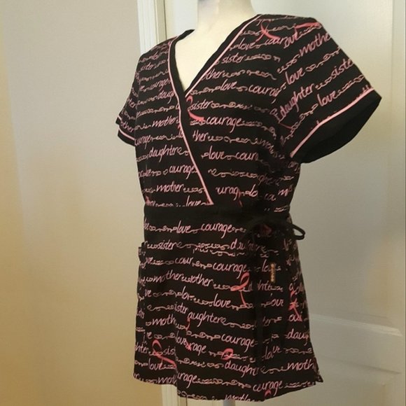 Koi by Kathy Peterson size medium Breast cancer awareness wrap look scrub top - Picture 3 of 13